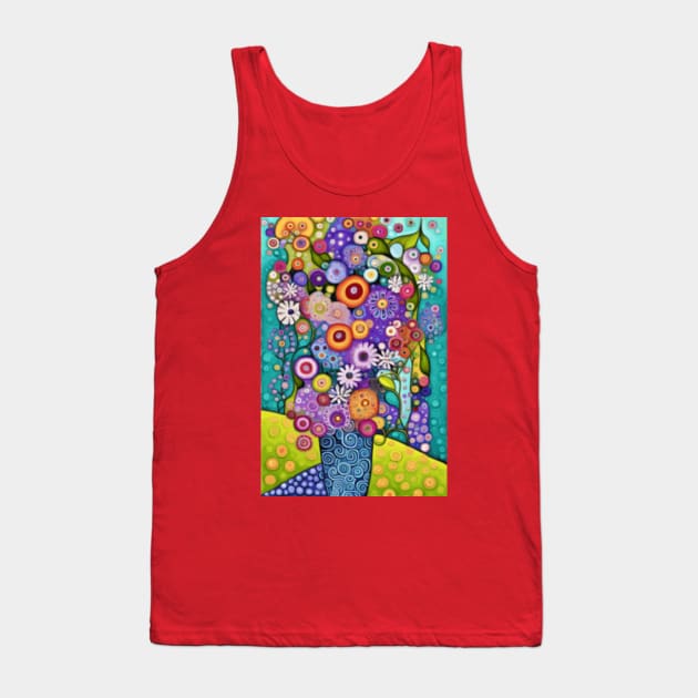 Cute Abstract Flowers in a Blue Vase Still Life Painting Tank Top by bragova